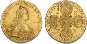 Catherine II, 1762 - 1796, 10 Roubles 1773, Bitkin 28, Sev 304, Uzd 0130, F 129a