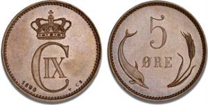 5 øre 1890, H 17A, usædvanlig smukt eksemplar i medaillepræg, ex. TH 12, lot 816