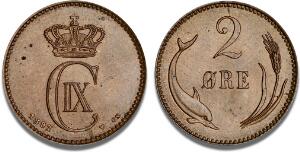2 øre 1892, H 18A, smukt eksemplar med enkelte små pletter, ex. TH 1, lot 689