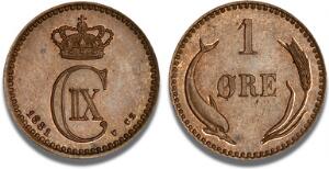 1 øre 1881, H 19A, enkelte små pletter, pragteksemplar med fuldt møntskær, ex. TH 13 Zinck I, lot 279
