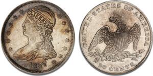 50 Cents 1837 cond. AU, KM 58a, attractive old patina