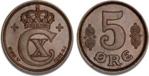 5 øre 1923, H 14B, smuk mønt med møntskær