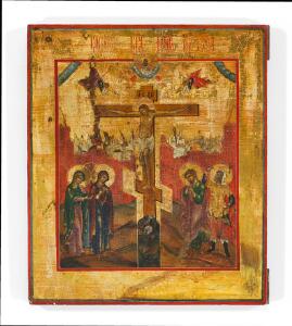 Russisk ikon. Kristus på Korset. Nevjansk-skolen. 1819. årh. 33,5 x 28,5.