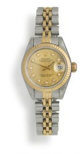 Rolex Diamant damearmbåndsur af guld og stål. Model DateJust. Chronometer certificeret automatisk værk med dato. Ca. 1999.