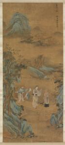 Kinesisk hænge scroll forestillende Meng Zis mor flytter. Billede 92 x 39,5 cm