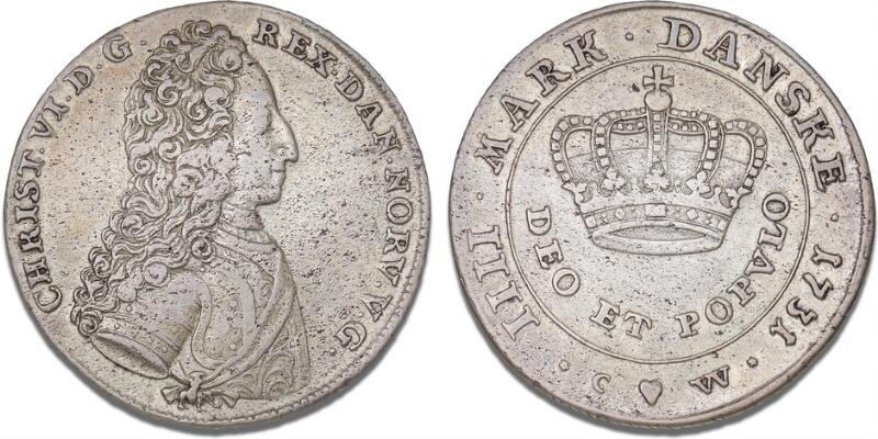 4 mark / krone 1731, H 4, S 1, Sieg 5.1, Dav. 1294 - ualmindelig type med...
