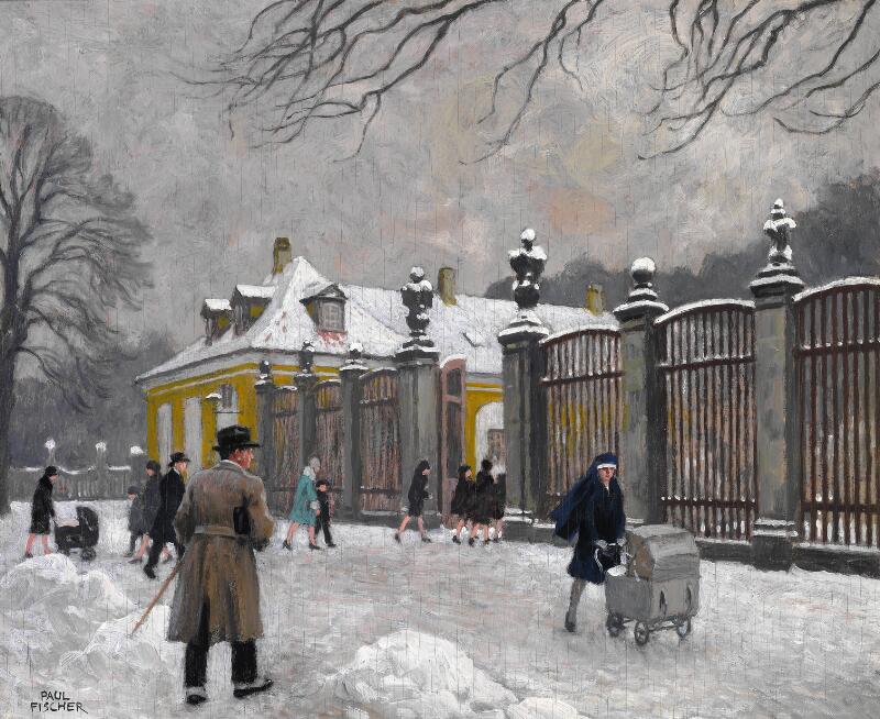 Paul Fischer: A winter day at the entrance to Frederiksberg Garden ...