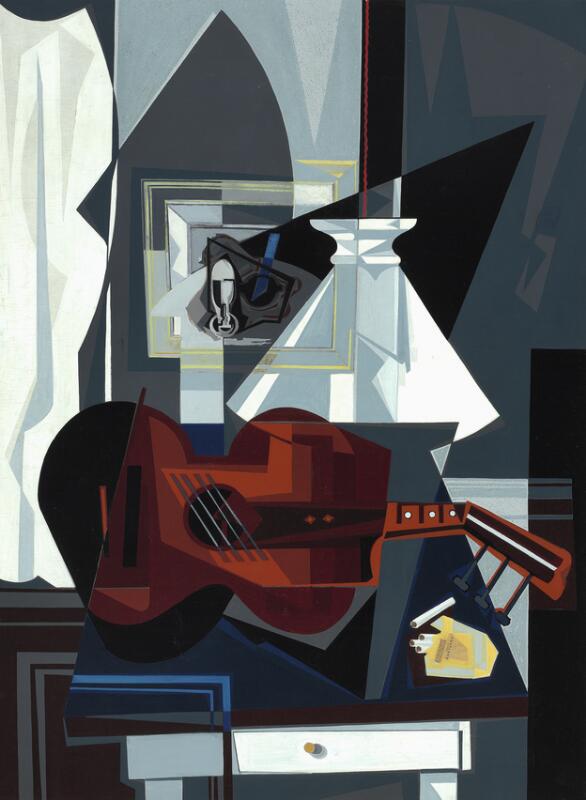 Gudmund Olsen: Cubistic still life with guitar, Paris 1952. Signed and ...