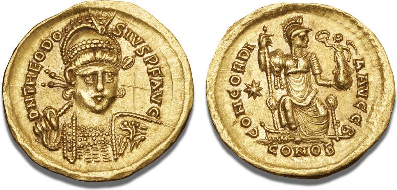 Theodosius II, 402–450, Constantinople, 2nd officina, Solidus, DN...