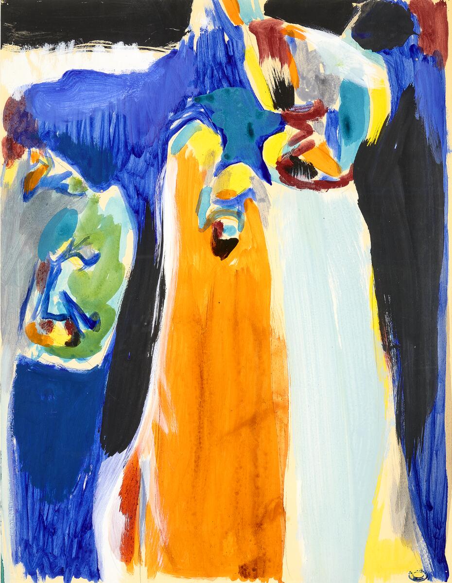 Untitled, c. 1970–3. Estate stamp in the paper “Asger Jorn Colombes”. Acrylic and gouache on paper. 65×50 cm.