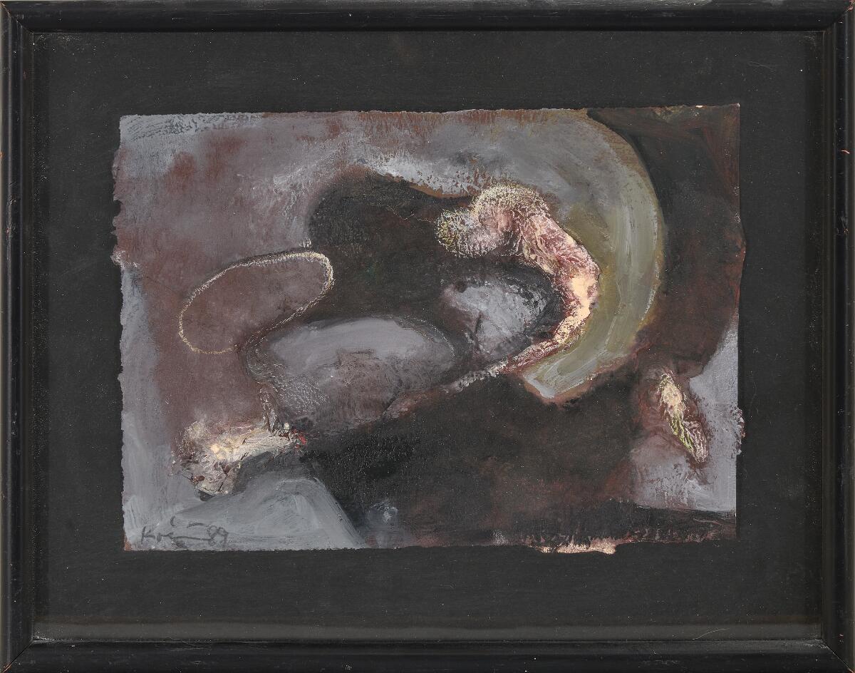 Untitled, 1989. Signed Kvium 89. Watercolour and oil on paper. Sheet size 15×22 cm.