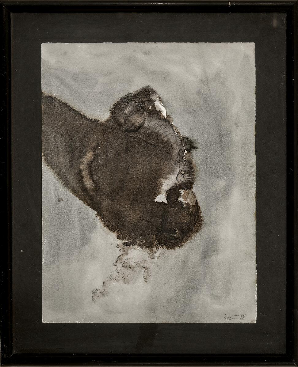 Untitled, 1988. Signed Kvium 88. Watecolour on paper. 33×25 cm.