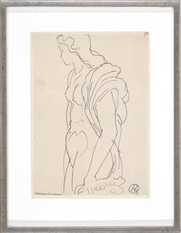 Henning Larsen: Model study, graduation sketch. Signed monogram 51. Ink on paper. Sheet size 29 x 20 cm.