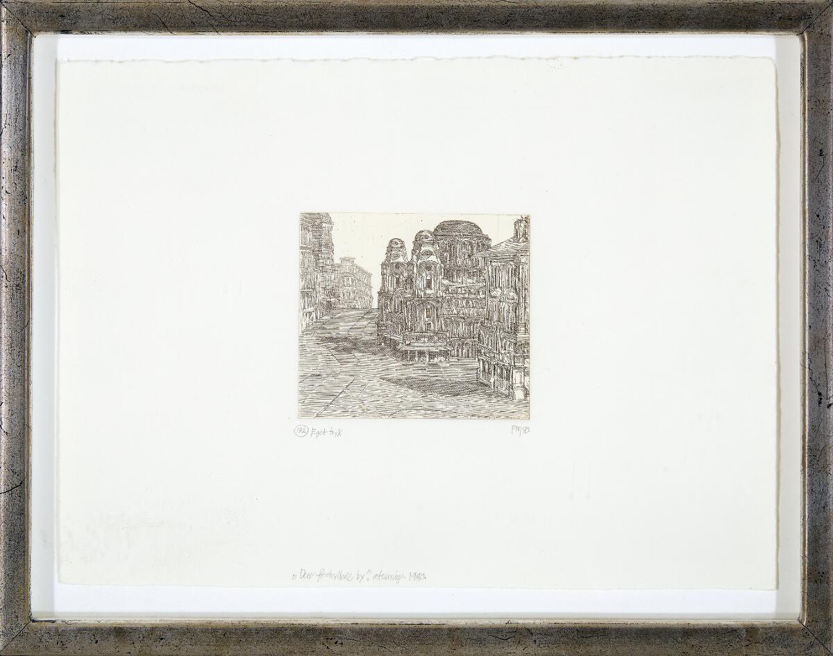 “To kvinder” (Two women). Signed PN 1990. Pen and ink. Sheet size 16×24 cm. and “Den fortryllede by” (The enchanted city). Signed PN 80, eget tryk. Etching. Sheet size 19×26 cm. (2)