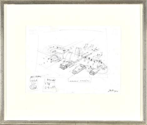 Jes Fomsgaard: Architectural drawing. Signed Jes Fomsgaard. Pencil on paper. Sheet size 21 x 29 cm.