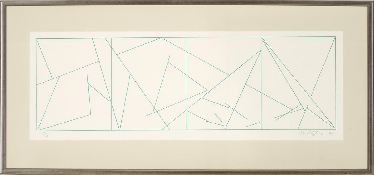 “Esquisse pour une composition (Gonzaga)”, 1977. Signed Mortensen 77, 15/50. Silkscreen in colours after a drawing. Visible size 23×66 cm.