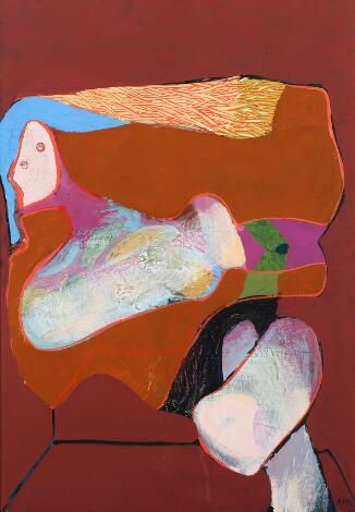 Arne Haugen Sørensen: Composition. Signed AHS 70. Oil on canvas. 55 x 39 cm.