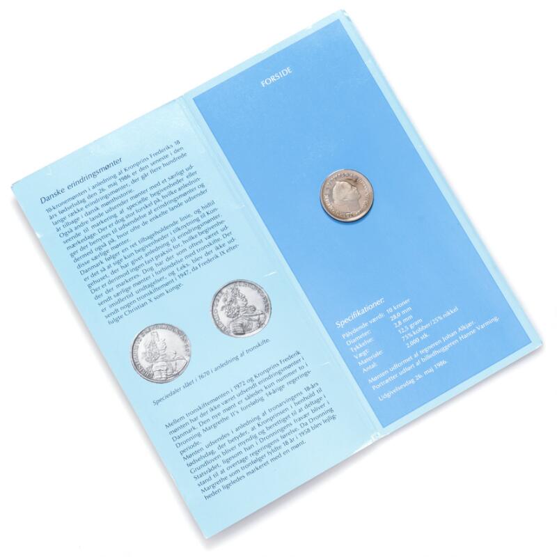 Commemorative coin, 10 kr 1986, Crown Prince Frederik's 18th Birthday, in...