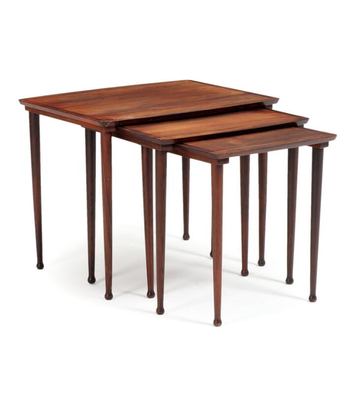 Danish furniture design: A set of three rosewood nesting tables. 1960s. H...
