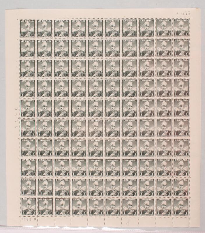 1938. Chr.X. 1–10 øre. 5 nh sheets including the scarce number “655 ...