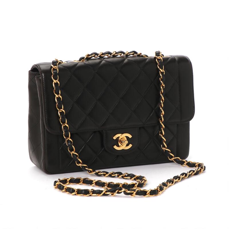 black quilted bag with chain strap