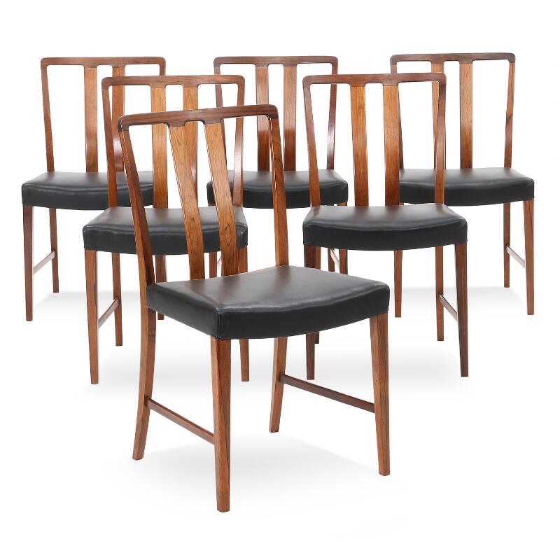 Erik Kolling Andersen: Set of six Brazilian rosewood dining chairs. Seat...