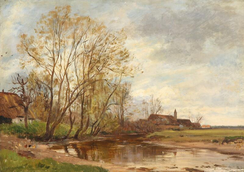 Philipp Röth: Spring landscape with trees in sprout at a watercourse ...