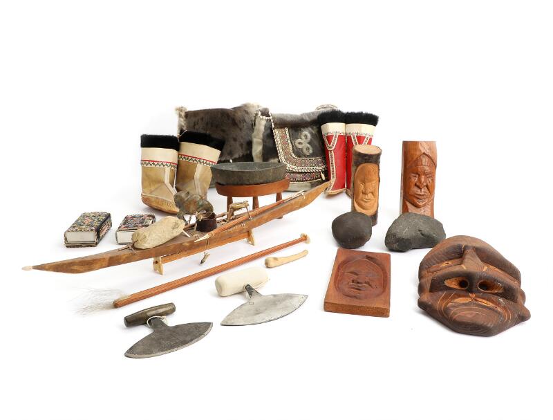 Jocum Sikemsen, a.o.: Various Greenlandic pieces comprising a model kayak...