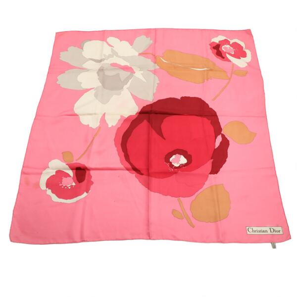 Christian Dior: Silk scarf in light pink nuances with flower motifs. 77 ...