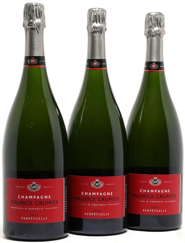 3 bts. Mg. Champagne “Brut Perpetuelle”, Maurice Grumier A (hf/in). Oc.
