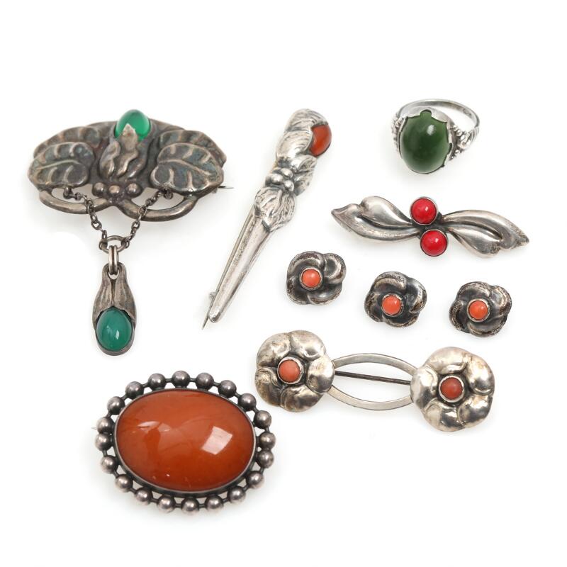 A selection of silver and sterling silver jewellery comprising five...