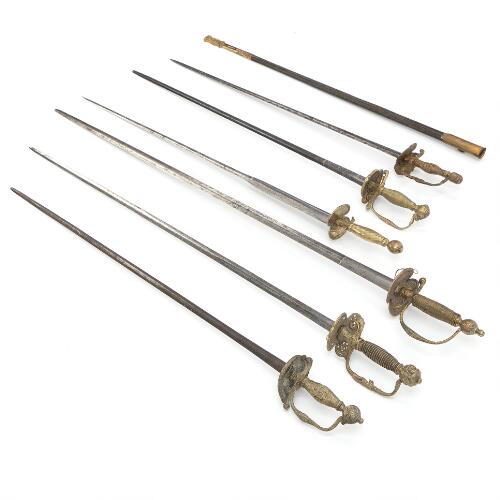 SOLD. Six brass mounted Rococo small-swords -one in its scabbard ...