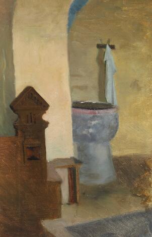 J. F. Willumsen: Study for "Bondebryllup i Refsnæs kirke", 1884. Unsigned. Oil on canvas. 42 x 28 cm.