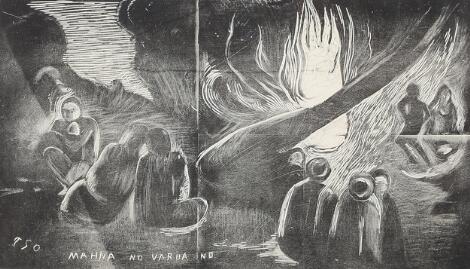 Paul Gauguin: "Mahna no Varua Ivo", 1921. Signed PGO in the print. Woodcut. Sheet size 27 x 41 cm.