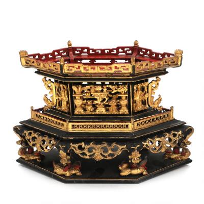 A late 19th century Chinese lacquer and wood offering box