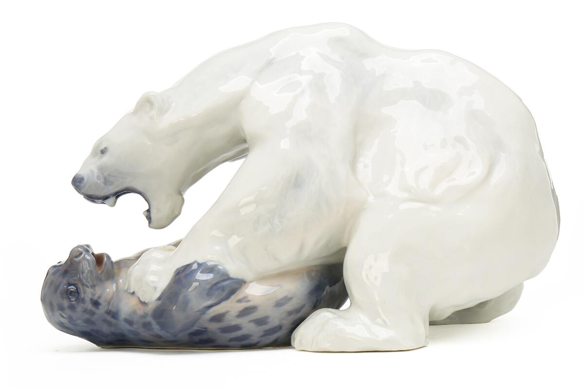 □PolarBear□Knud Kyhn◇２１×３６◇B&G・ＲＣ◇ Knud Kyhn: Porcelain figurine group, Polar bear fighting a