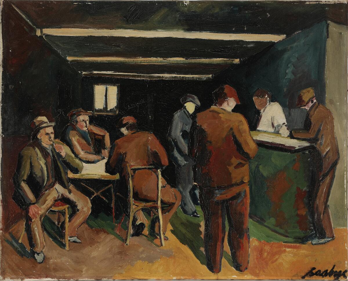 Svend Saabye: Interior with persons. Signed Saabye. Oil on canvas. 80 x 98 cm.
