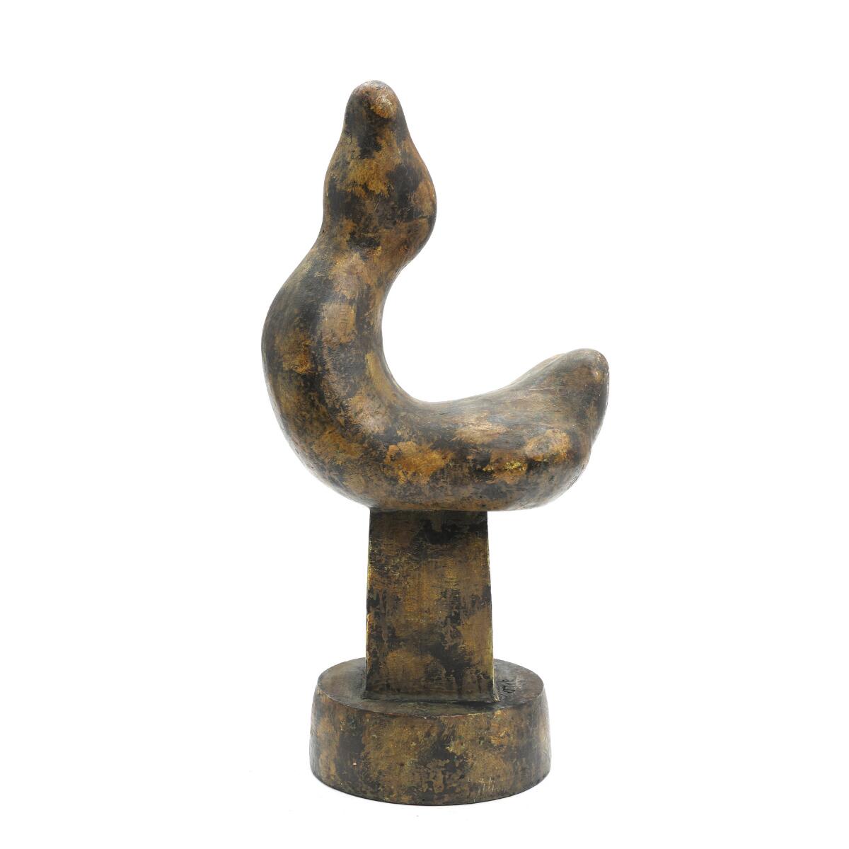 Otto Pedersen: Bird. Signed Otto P. Sculpture of patinated, painted wood. H. 56.