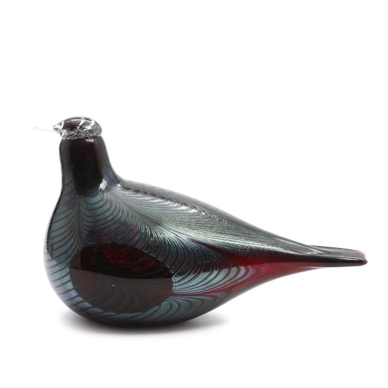 Oiva Toikka: A red, blue and clear glass bird. Signed