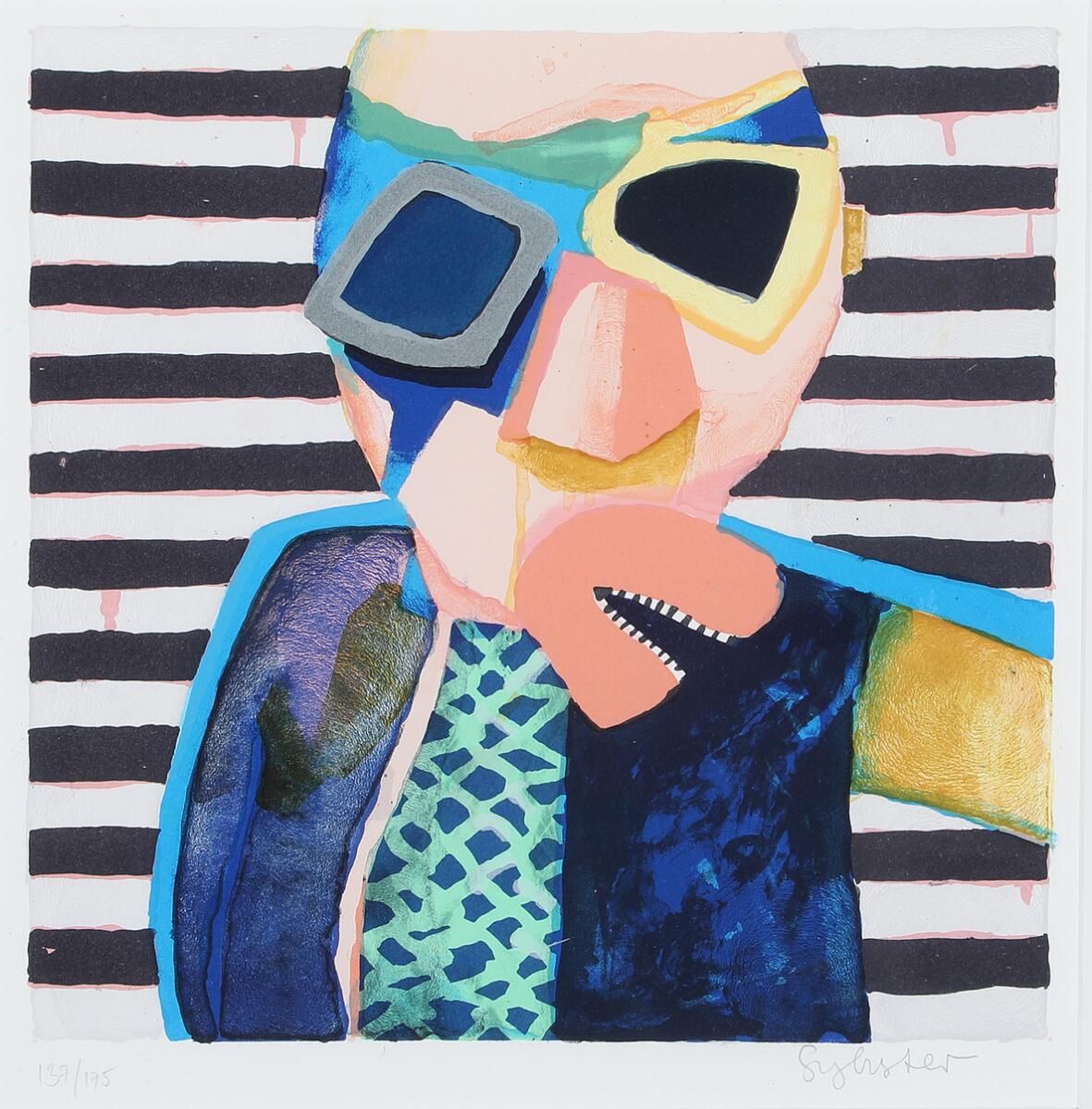 Leif Sylvester: "Mand med bundgarnstråde". Signed Sylvester, 137/175. Lithograph. Visible size 33 x 31 cm.