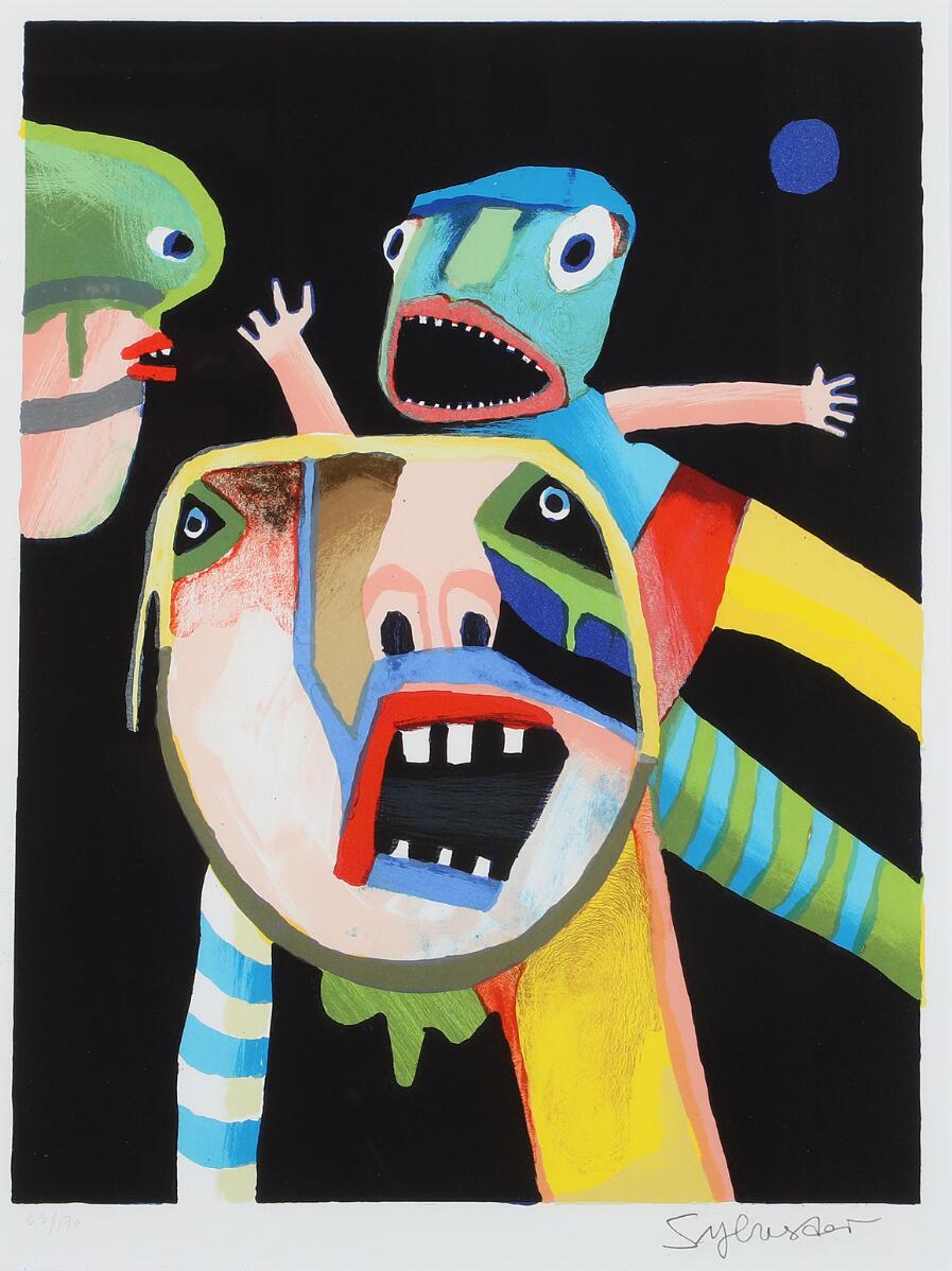 Leif Sylvester: Figure composition. Signed Sylvester, 63/170. Lithograph in colours. Visible size 45 x 33 cm.