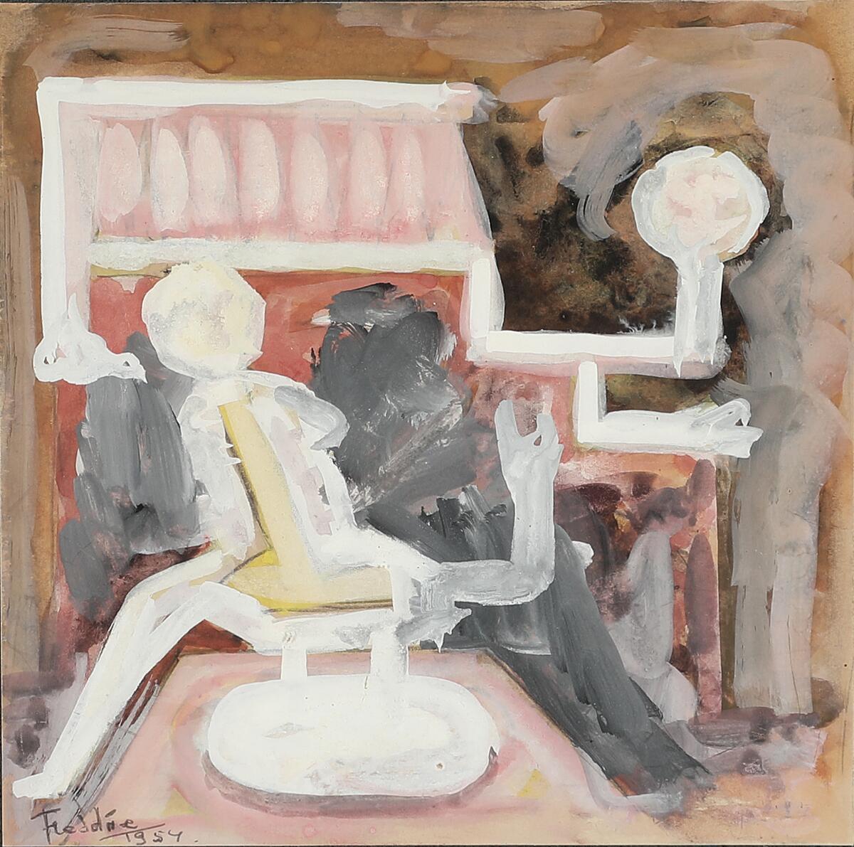 Wilhelm Freddie: Untitled. Signed Freddie 1954. Gouache on paper. Sheet size 21 x 21 cm.