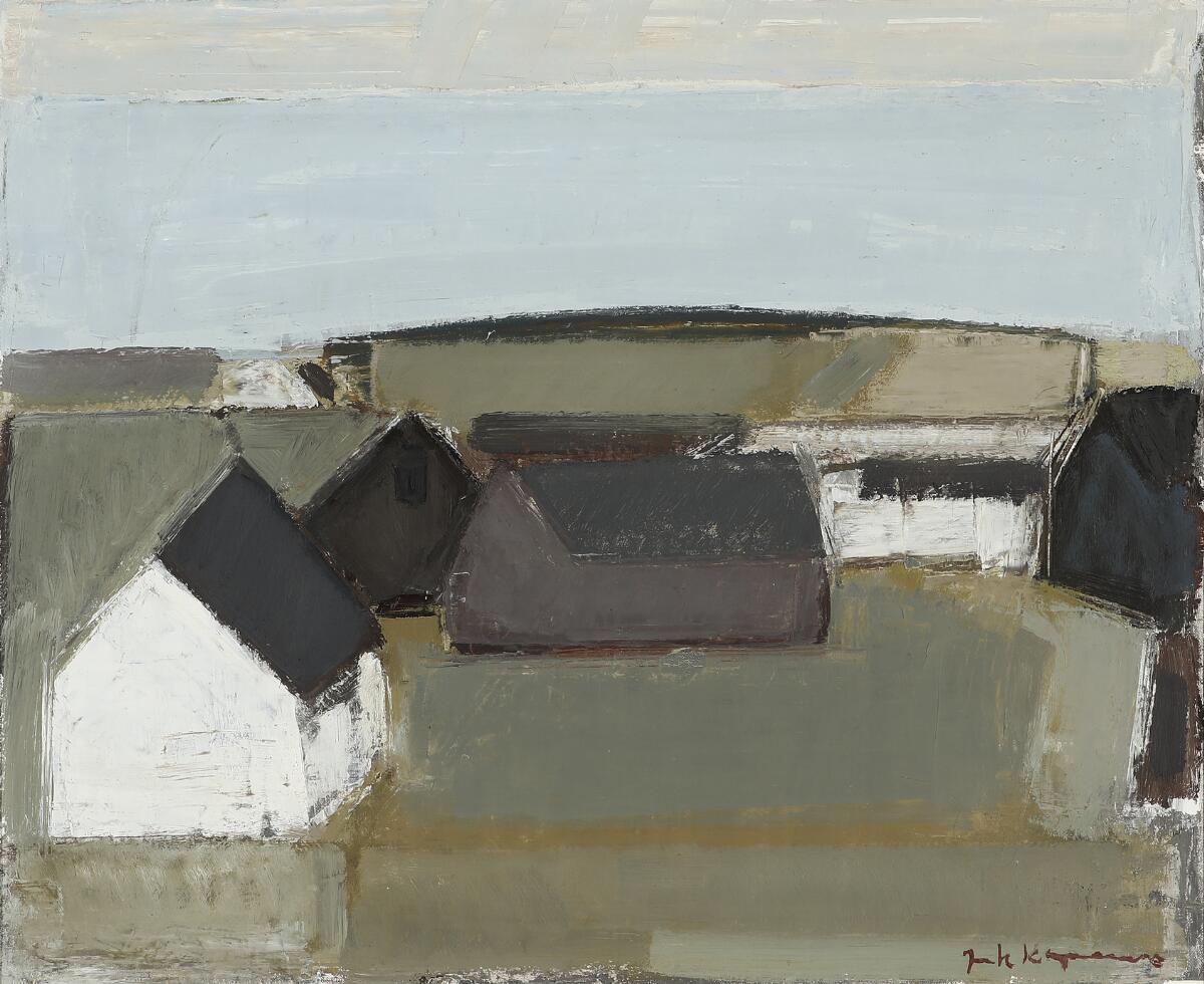 Jack Kampmann: Houses by the sea, Faroe Islands. Signed Jack Kampmann. Oil on canvas. 54 x 65 cm.