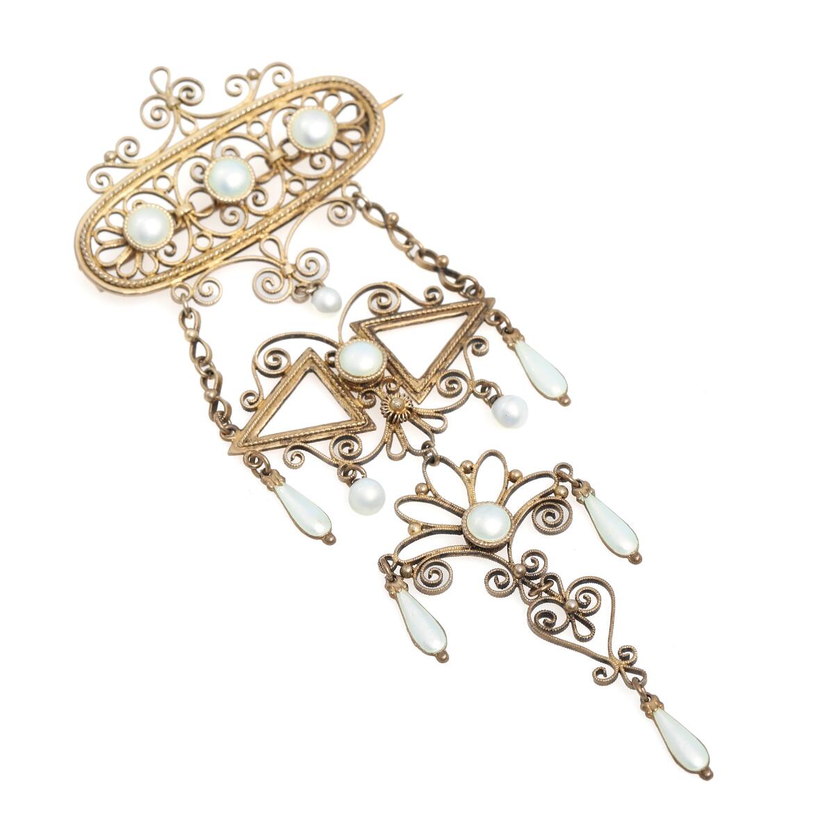 Bernhard Hertz: A goldplated silver brooch decorated with enamel. L. 12.5 cm.