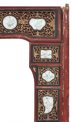 Three Chinese partly gilded woooden panels for an alcove with