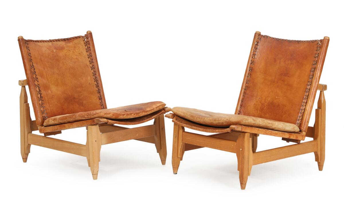 洋楽 BURSUM Werner Biermann: A par of teak easy chairs. Seat and back with