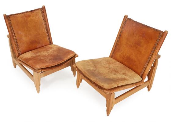 90年代 ユーロヴィンテージBEAUDUIN−MASSON BRUXELLES Werner Biermann: A par of teak easy chairs. Seat and back with