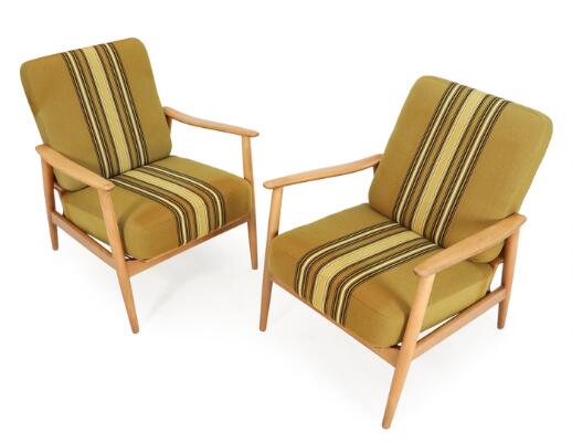 90年代 ユーロヴィンテージBEAUDUIN−MASSON BRUXELLES Danish furniture design: A pair of easy chairs with beech frame