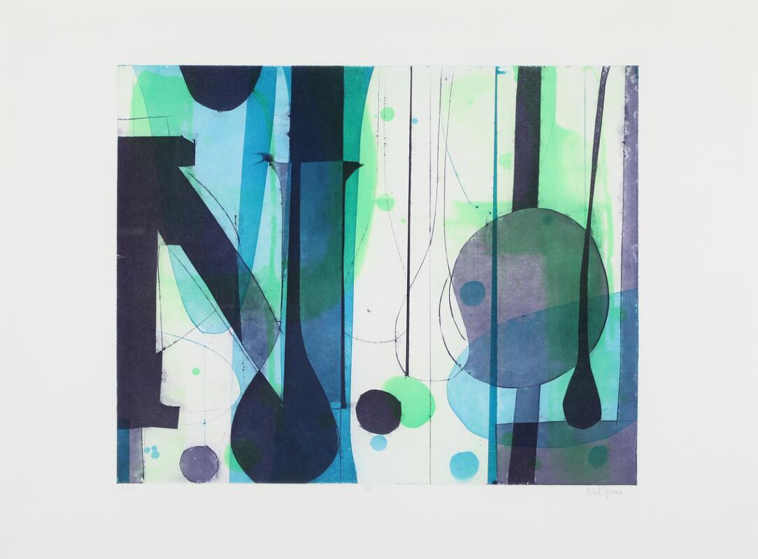 Astrid Sylwan: Two compositions. Signed. Aquatint etching in