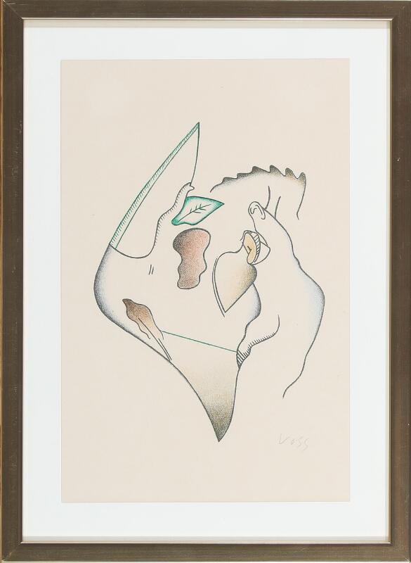 SOLD. Jan Voss: Untitled. Signed Voss. Lithograph in colours